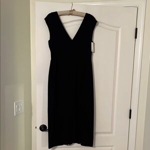 Banana Republic Black Sheath Midi Dress V-Neck Sleeveless, sz 6
